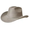 Grey faux suede western cowboy hat with sparkling rhinestone chain band for fashion party wear - M (56-58cm) / Gray