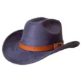 Vintage blue suede western cowboy hat with brown braided leather belt and metal buckle for outdoor. - Navy Blue / M (56-58cm)