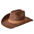Classico cappello da cowboy western in camoscio marrone con fascia intrecciata jazz vintage. - M（56-58cm） / Caffè