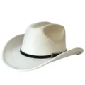 Vista dettagliata del cappello da cowboy in camoscio bianco con tesa curva e fascia. - M（56-58cm） / Bianco
