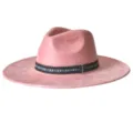 Chapeau fedora en suédine rose avec bande géométrique ethnique large bord chapeau jazz femme - M (56-58cm) / Rose
