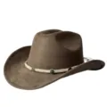 Cappello cowboy western in camoscio marrone con fascia intrecciata e dettagli di perle verdi. - M（56-58cm） / Verde militare
