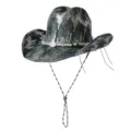 Sparkly denim western cowboy hat with decorative beaded band and adjustable chin strap style variant - M (56-58cm) / Tassel Sequins Style / Dark Blue