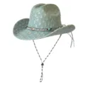 Light blue sequin distressed western cowboy hat fashion wide brim jazz hat for men and women party wear - M (56-58cm) / Distressed Sequins Style / Light Blue