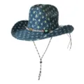Blue denim sequin cowboy hat with braided band and chin strap for stylish party wear. - M (56-58cm) / Distressed Sequins Style / Medium Blue