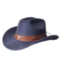 Cappello da cowboy occidentale rétro uomo donna tesa larga in camoscio con decoro testa di toro. - M（56-58cm） / Blu navy