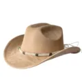 Cappello da cowboy western in pelle scamosciata vintage con corda e pietre verdi elegante. - M（56-58cm） / Cachi