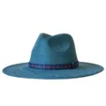 Vintage blauwe suede fedora hoed met etnische band brede rand wollen vilt jazz hoed voor dames heren - M (56-58cm) / Teal