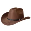 Primo piano del cappello da cowboy western in pelle scamosciata marrone con dettagli di fibbia. - M（56-58cm） / Caffè