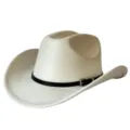 Elegante cappello da cowboy western in camoscio sintetico con nastro nero e fibbia. - M（56-58cm） / Bianco avorio