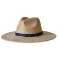 Vintage suède fedora hoed met brede rand en etnische geometrische geweven band - M (56-58cm) / Licht kaki