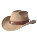 Dettaglio del cappello da cowboy western in camoscio, fascia in pelle e decoro a teschio. - M（56-58cm） / Cammello
