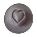 Chapeau fedora gris à large bord avec couronne en coeur, vue détail suédine vintage - M (56-58cm) / Gris