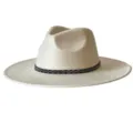 Chapeau feutre élégant à large bord avec bande noire à motifs, style vintage chic. - M (56-58cm) / Crème
