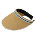 Femme paille visière soleil vide chapeau haut été plage extérieur UV protection tressé. - M (56-58cm) / Serre-tête Bord Vert Paille Fine Tressée Khaki Chapeau Visière