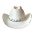 Detailed view of white western cowboy hat featuring sparkling rhinestone butterfly chain trim. - M (56-58cm) / White