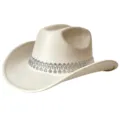 Chapeau de cowboy en daim avec strass, chapeau de fête élégant à franges pour femmes. - M (56-58cm) / Beige