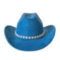 Blauer Western-Cowboyhut aus Kunst-Wildleder mit glitzerndem Strass-Blumenband für Partys. - M (56-58cm) / Blaugrün