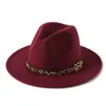 Sombrero fedora de lana burdeos con cinturón de leopardo y hebilla metálica dorada. - M (56-58cm) / Burdeos