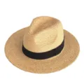 Summer straw hat for women men, beach sun protection woven raffia fedora vacation hat. - Black Webbing Decoration