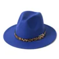 Sombrero fedora de fieltro azul con cinturón de leopardo y hebilla para adultos. - M (56-58cm) / Azul Zafiro