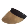 Chapeau visière de paille pour femme, casquette de plage d'été avec bandeau noir et détail doré. - M (56-58cm) / Serre-tête Noir Uni Paille Fine Tressée Khaki Chapeau Visière