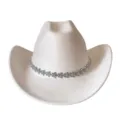 Nahaufnahme Detail des weißen Wildleder Western Cowboy Hutes mit glitzerndem Strass Blumenband. - M (56-58cm) / Beige