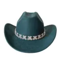 Dark green felt western cowboy hat with rhinestone butterfly chain for party and stage wear. - M (56-58cm) / Malachite green