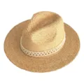 Detailed close-up of a stylish straw sun hat featuring an elegant faux pearl band decoration. - Five Rows Artificial Pearl Band