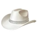 Chapeau de cowboy occidental en suédine blanche avec bande de strass argentés variante - M (56-58cm) / Blanc