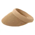 Visiere de soleil en paille tressée pour femme, chapeau de plage d'été protection UV - M (56-58cm) / Serre-tête Beige Uni Paille Fine Tressée Khaki Chapeau Visière