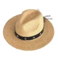 Summer straw panama hat for women beach sun protection wide brim raffia hat for men vacation - Pentagram Star Hat Band