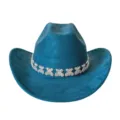 Teal blue cowboy hat featuring a sparkling rhinestone butterfly chain band for parties. - M (56-58cm) / Teal