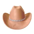 Cappello da cowboy western in camoscio marrone con fascia di fiori in strass per feste. - M（56-58cm） / Cachi