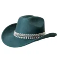 Chapeau de cowboy en suédine vert foncé avec bande de strass étincelante pour fête. - M (56-58cm) / Vert malachite