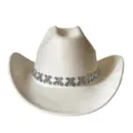 White Western cowboy hat featuring a sparkling rhinestone butterfly band for parties. - M (56-58cm) / Beige