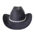 Primo piano dei dettagli di fiori in strass sul cappello da cowboy in camoscio nero. - M（56-58cm） / Nero