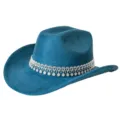 Chapeau de cowboy occidental en suédine bleu sarcelle avec bande décorative de strass. - M (56-58cm) / Bleu sarcelle