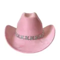 Pink rhinestone butterfly western cowboy hat for bachelorette party and costume dress. - M (56-58cm) / Pink
