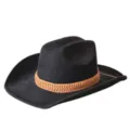 Black suede western cowboy hat detail, featuring a brown woven decorative band, premium texture. - M (56-58cm) / Black