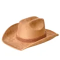 Cappello da cowboy western in camoscio rétro americano, elegante cappello jazz a tesa larga. - M（56-58cm） / Cammello