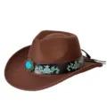 Chapeau de cowboy occidental marron avec bande brodée turquoise vintage laine - M (56-58cm) / Café
