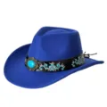 Chapeau de cowboy western en feutre de laine bleue avec turquoise et belle broderie - M (56-58cm) / Bleu