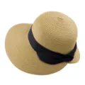 Cappello di Paglia Donna a Tesa Larga per Estate Spiaggia Protezione Solare UV Nero - M(56-58cm) / Cachi