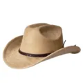 Cappello da cowboy western scamosciato vintage con nastro intrecciato, tesa larga e curva. - M（56-58cm） / Cachi