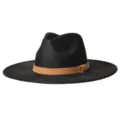 Chapeau Fedora noir classique à large bord avec bande marron, style suédine rétro élégant. - M (56-58cm) / Noir