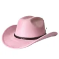 Cappello da cowboy western in camoscio rosa con fascia intrecciata marrone, tesa larga. - M（56-58cm） / Rosa