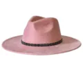 Chapeau Fedora rose en faux daim à large bord avec joli détail de bande géométrique. - M (56-58cm) / Rose