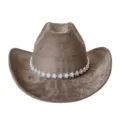 Primo piano dettagliato della fascia decorativa con fiori in strass sul cappello in camoscio. - M（56-58cm） / Verde militare
