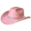 Chapeau de cowboy rose pour femme avec bande de strass, élégant chapeau de fête. - M (56-58cm) / Rose